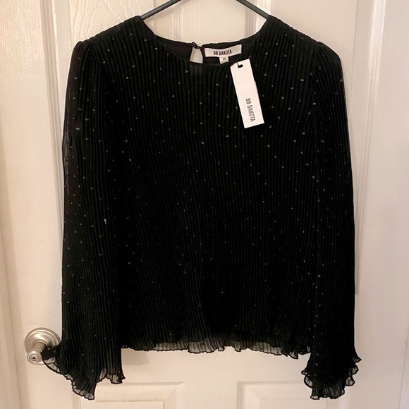 NWT BB Dakota Black Long Sleeve Blouse with Glitter Detail - Picture 2 of 6